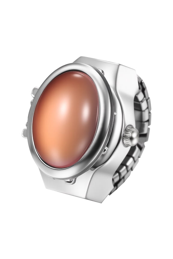 Men Women Finger Watches: Elastic Band Quartz Easy Reader Colorful Flip Cover Stainless Steel Stretchy Ring Watch