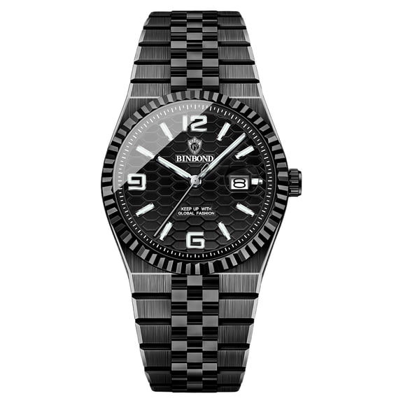 Avaner Men's Analog Quartz Business Watch: Stainless Steel Strap Dogtooth Bezel Case Magnifier Calendar Waterproof Watch with Luminous Hands and Luminous Markers