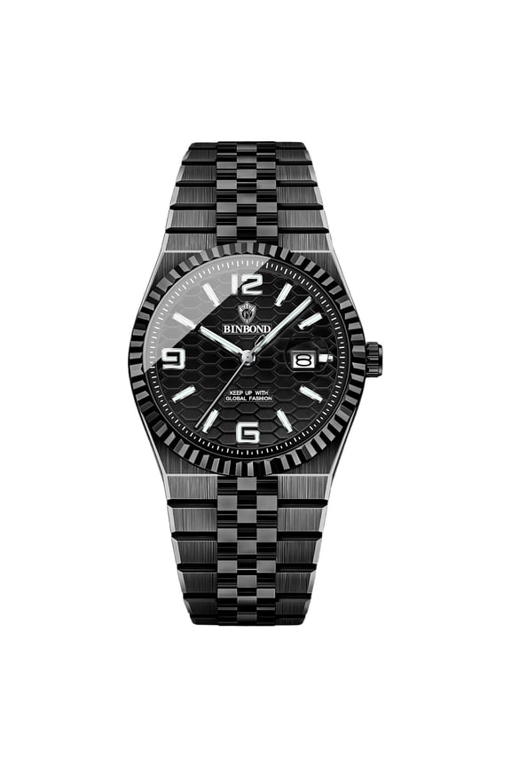 Men's Analog Quartz Business Watch: Stainless Steel Strap Dogtooth Bezel Case Magnifier Calendar Waterproof Watch with Luminous Hands and Luminous Markers