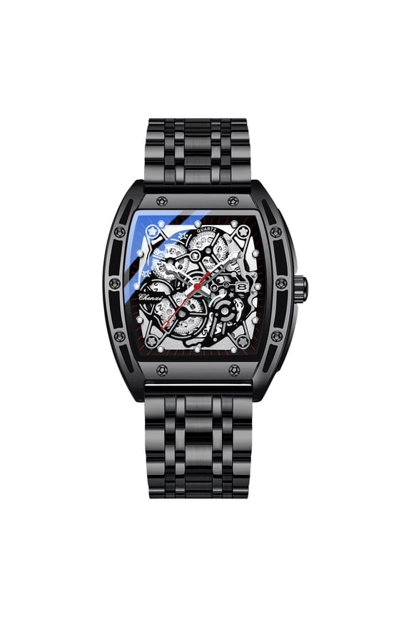 Men's Analog Quartz Business Watch: Stainless Steel Strap Tonneau-Shaped Case Mechanical Gear Decoration Luminous Hands Luminous Markers Calendar - Business and Workplace