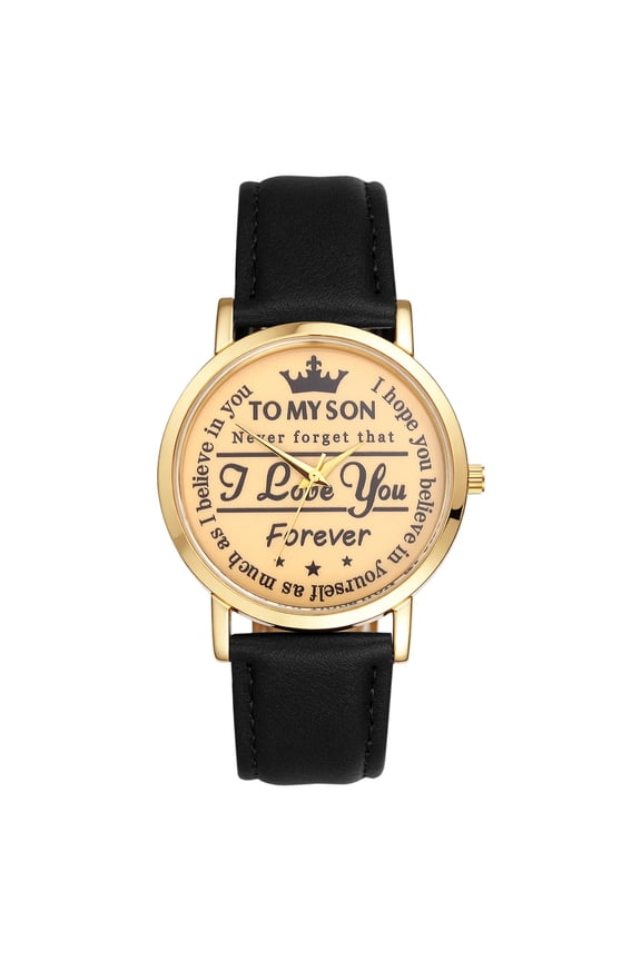 Men's Analog Quartz Leather Watch: Round Case No Markers - Christmas Gift for Son