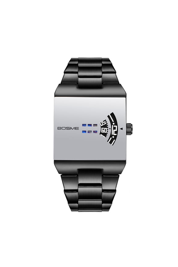 Men's Analog Quartz Stainless Steel Square Watch: No Hands Jump Hour Display Removable Band Watch for Men - Punk