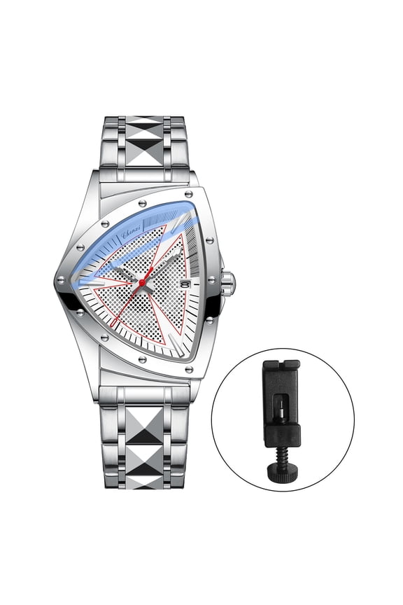 Men's Analog Quartz Stainless Steel Watch: Calendar Triangle Case Luminous Hands Markers Business Watch for Men,3AM