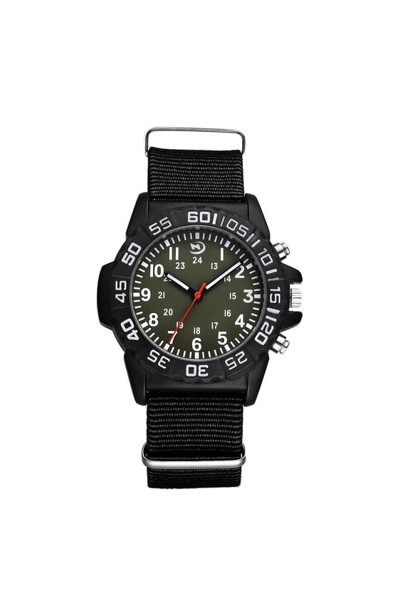 Men's Analog Quartz Tactical Military Watch: Nylon Strap 24-Hour Arabic Numeral Markings Sports Watch