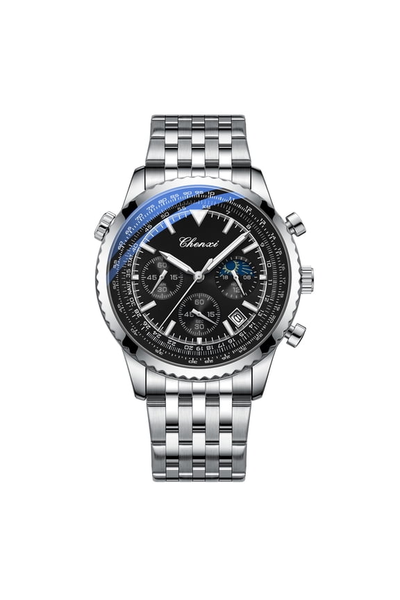 Men's Analog Quartz Watch: Waterproof Watch with Triple-Eye Luminous Dial and Stainless Steel Strap, Stopwatch and Calendar Function - Christmas Gift