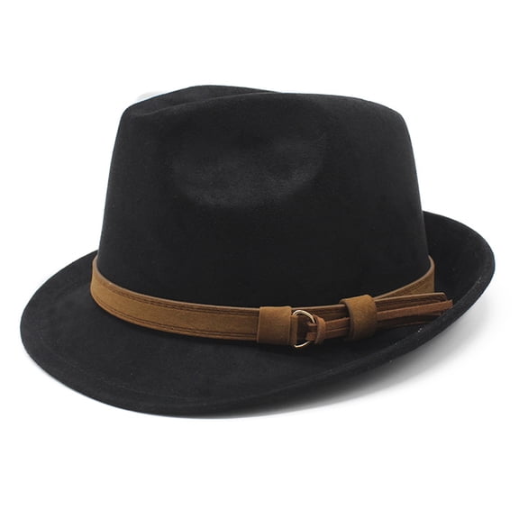 Avaner Men's Classic Manhattan Felt Fedora: Gangster Jazz Fedora Hat with Belt Buckle Accent, Short Brim for Business Casual Retro Style, Unisex