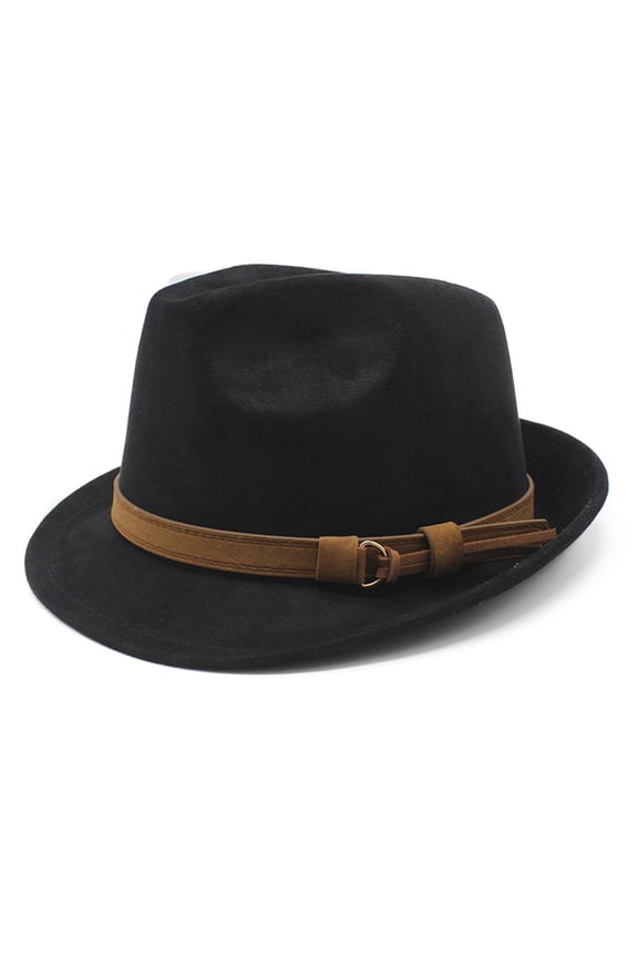 Men's Classic Manhattan Felt Fedora: Gangster Jazz Fedora Hat with Belt Buckle Accent, Short Brim for Business Casual Retro Style, Unisex