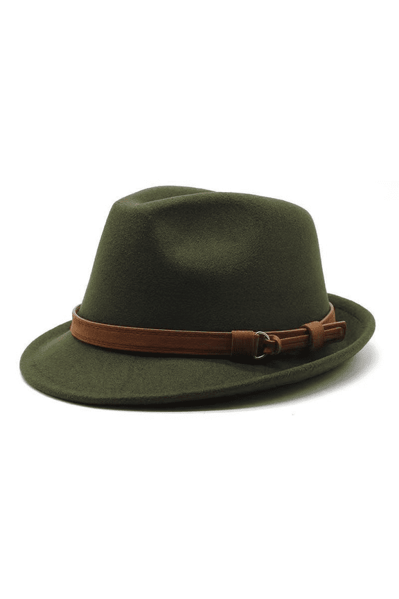 Men's Classic Manhattan Felt Fedora: Jazz Fedora Hat with Belt Buckle Accent, Short Brim for Business Casual Retro Style, Unisex