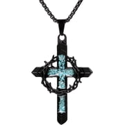 Avaner Mens Crown of Thorns Cross Necklaces Vintage Gothic Crown Cross Pendant Necklace Faith Jewelry Gifts for Mens and Womens Black