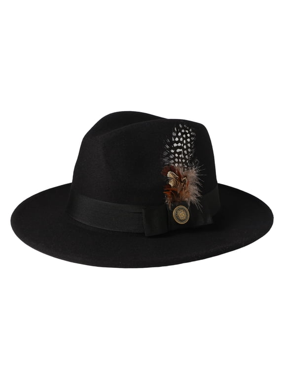 Men's Feather Trim Wide Brim Fedora Hat: British Vintage Gentleman Cap for Business Party Daily, Unisex
