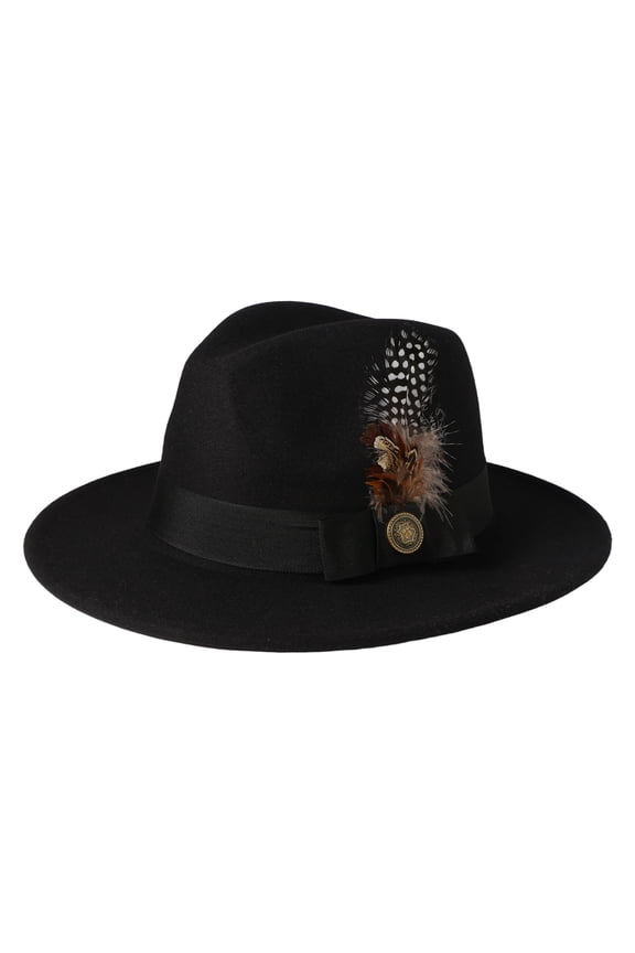 Men's Feather Trim Wide Brim Fedora Hat: British Vintage Gentleman Cap for Business Party Daily, Unisex