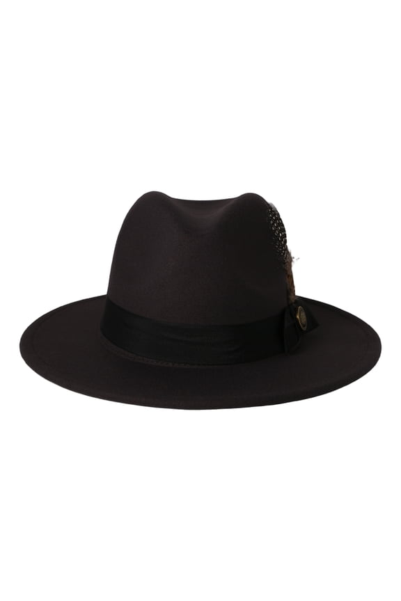 Men's Feather Trim Wide Brim Fedora Hat: British Vintage Gentleman Cap for Business Party Daily, Unisex