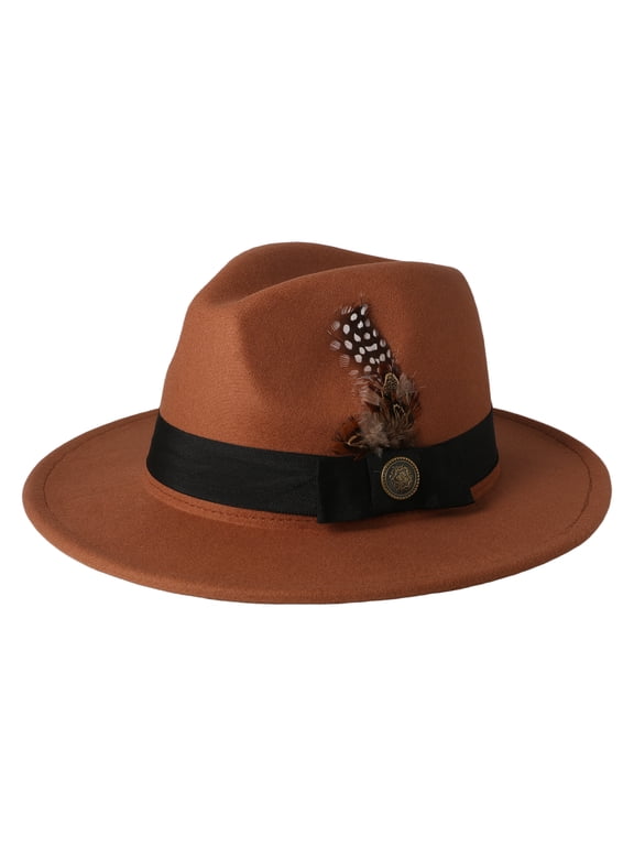 Men's Feather Trim Wide Brim Fedora Hat: British Vintage Gentleman Cap for Business Party Daily, Unisex