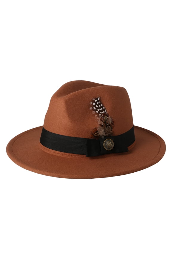 Men's Feather Trim Wide Brim Fedora Hat: British Vintage Gentleman Cap for Business Party Daily, Unisex