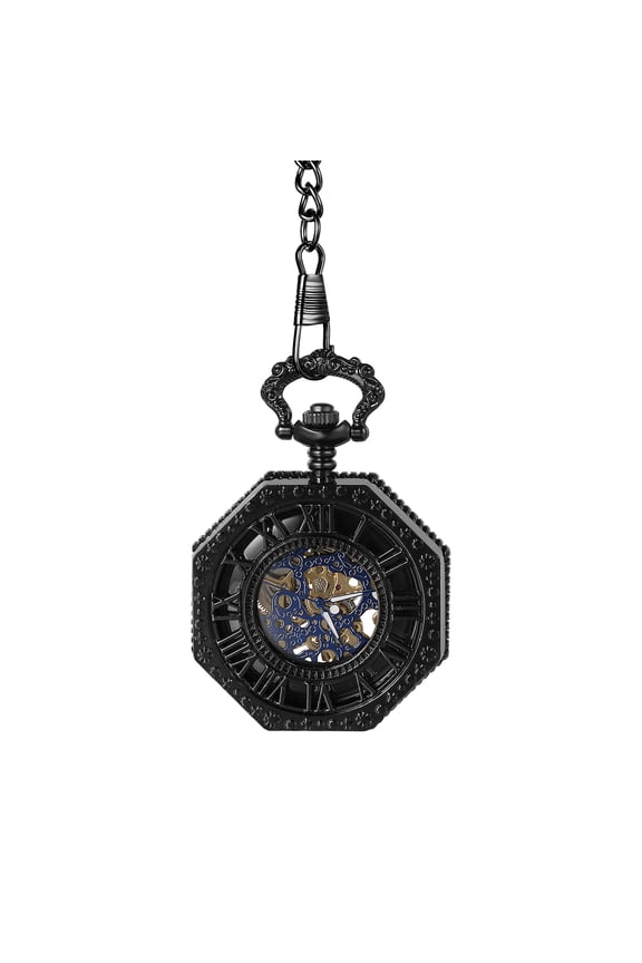 Men's Mechanical Octagonal Skeleton Pocket Watch: Roman Numeral Markers Manual Mechanical Dial - Home & Leisure