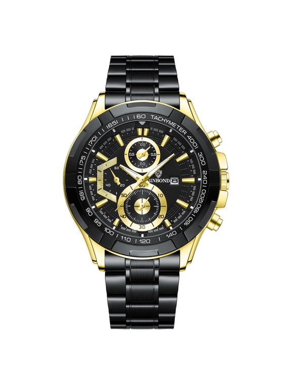 Men's Multifunction Chronograph Watch: Analog Quartz Movement Date Calendar Luminous Hands Three Sub Dial Decor Tachymeter Bezel Removable Stainless Steel Band Wristwatch for Men