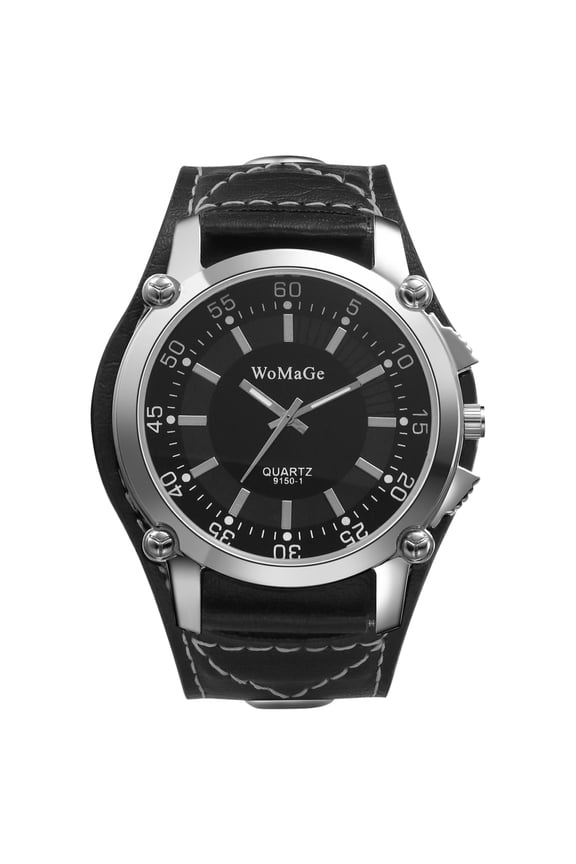 Men's Oversize Steampunk Watches: Leather Strap Analog Quartz Big Face Large Dial Wrist Watch