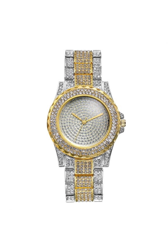 Men's Round Full-Rhinestone Dial Full-Rhinestone Case Analog Quartz Watch