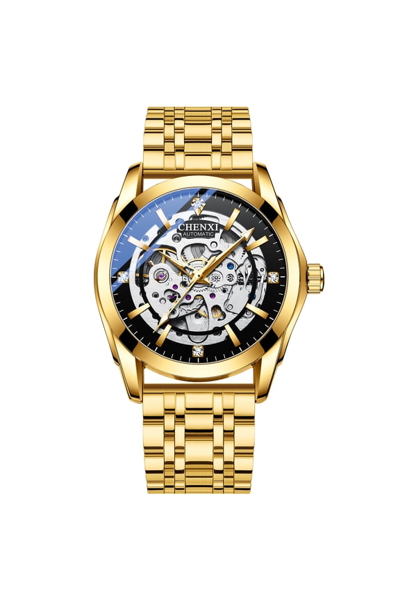 Men's Skeleton Automatic Mechanical Watches Self Winding Luxury Dress Bar Scale Stainless Steel Waterproof Luminous Wrist Watches