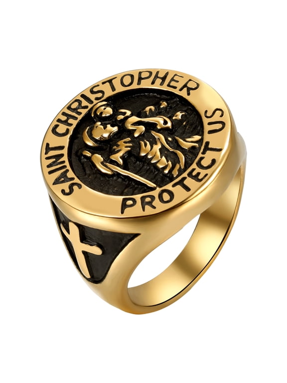 Men's St. Christopher Medal Ring: Stainless Steel Religious Protector Band for Travelers, Faith, Gift