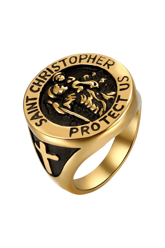 Men's St. Christopher Medal Ring: Stainless Steel Religious Protector Band for Travelers, Faith, Gift