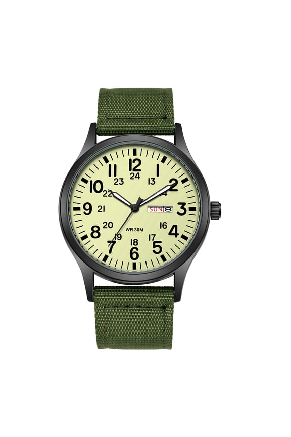 Men's Tactical Military Watch: Simple and Easy-to-read Arabic Numerals 24-hour Scale Luminous Hands Nylon Strap Big Dial Analog Quartz Watch - Date and Day Function