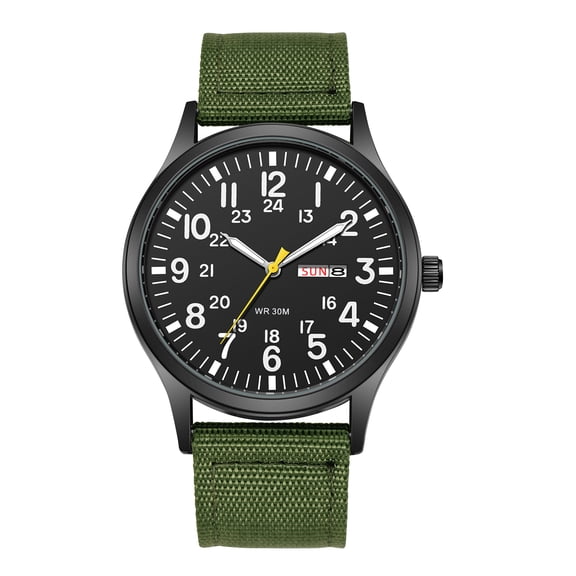 Avaner Men's Tactical Military Watch: Simple and Easy-to-read Arabic Numerals 24-hour Scale Luminous Hands Nylon Strap Big Dial Analog Quartz Watch - Date and Day Function
