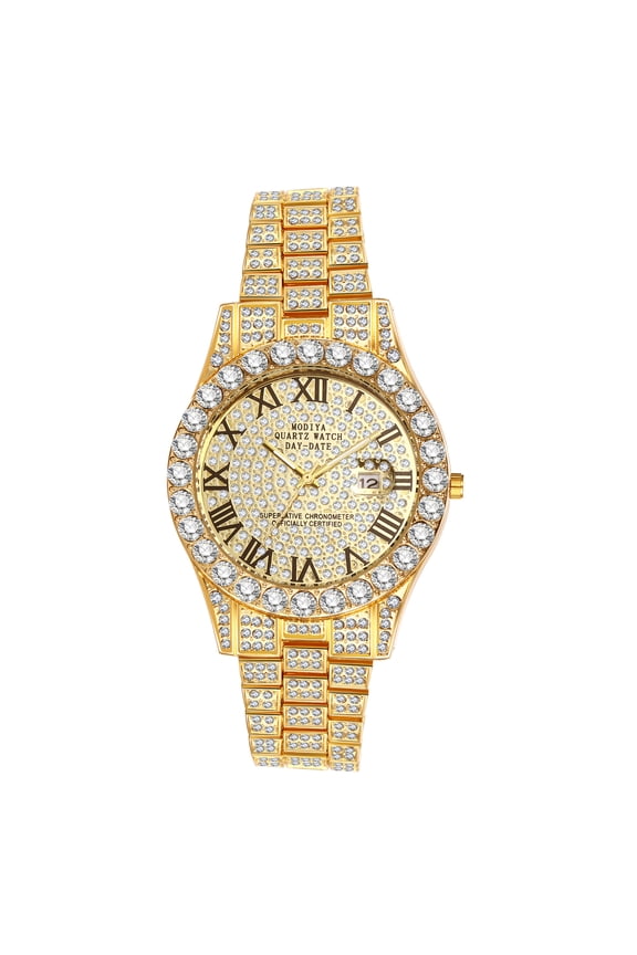 Men's Ultra-Light Rhinestone Watch: Luxury Roman Numeral Quartz Analog Watches for Men Date Wrist Watch Business Casual Dress Watch Iced Out Watch