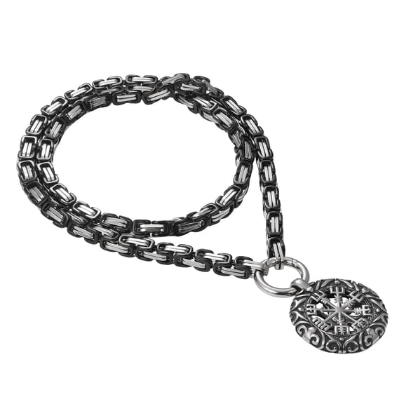 Avaner Men's Viking Compass Necklace: Vintage Norse Rune Pendant Necklaces with Stainless Steel Byzantine Chain Viking Jewelry Gifts for Him Dad