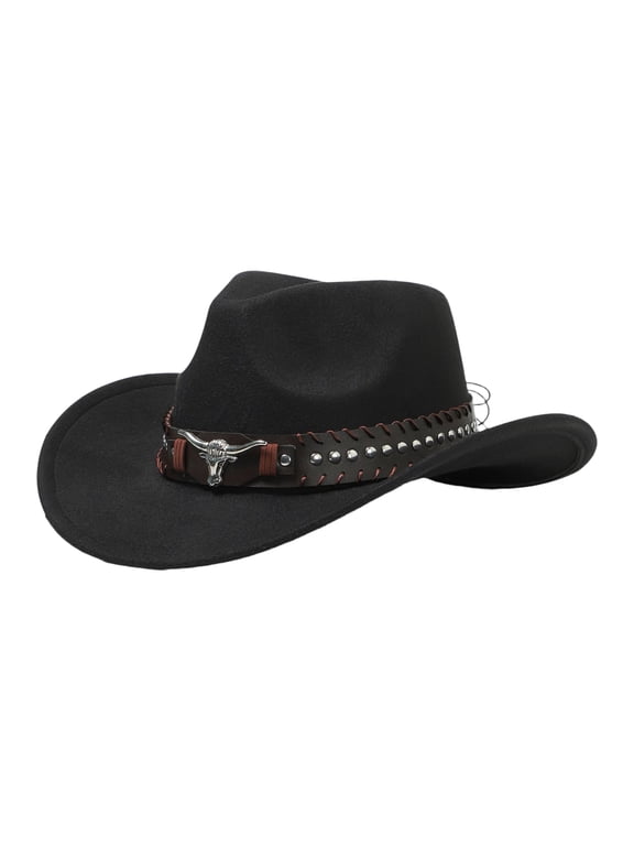 Men's Western Cowboy Hat: Wide Brim Felt Fedora Hat with Buckle Belt for Holidays, Outdoor Activities, and Everyday Wear
