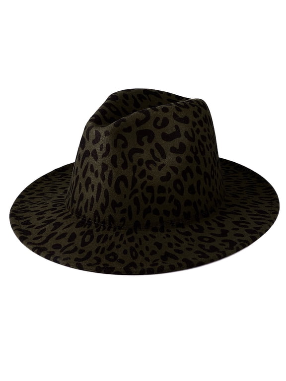Men's Wide Brim Fedora Panama Hat with Leopard Print