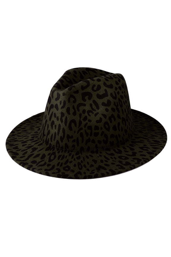 Men's Wide Brim Fedora Panama Hat with Leopard Print
