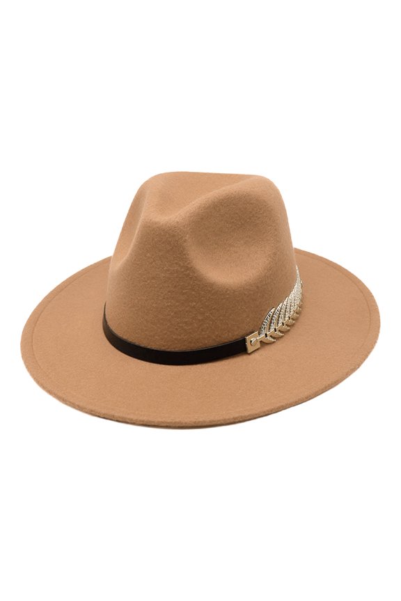 Men's Wide Brim Fedora Panama Hat with Metal Belt Buckle
