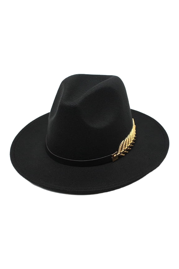 Men's Wide Brim Fedora Panama Hat with Metal Belt Buckle
