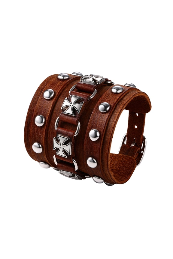 Men's Wide Cuff Wristband Punk Rock Motorbike Cross Wide Belt Leather Bracelet