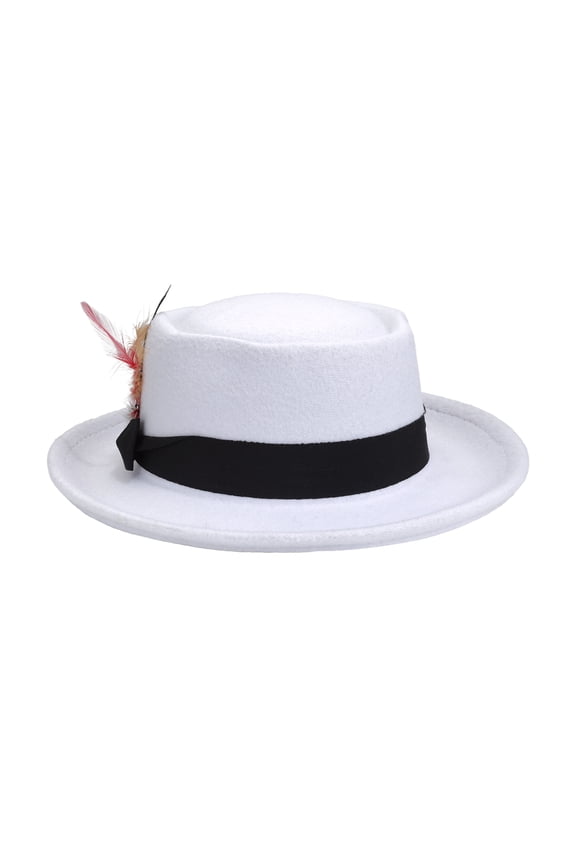 Men's Women's Vintage Felt Fedora Hat with Feather and Bow Accent – Short Brim Dress Cap for Parties and Daily Wear