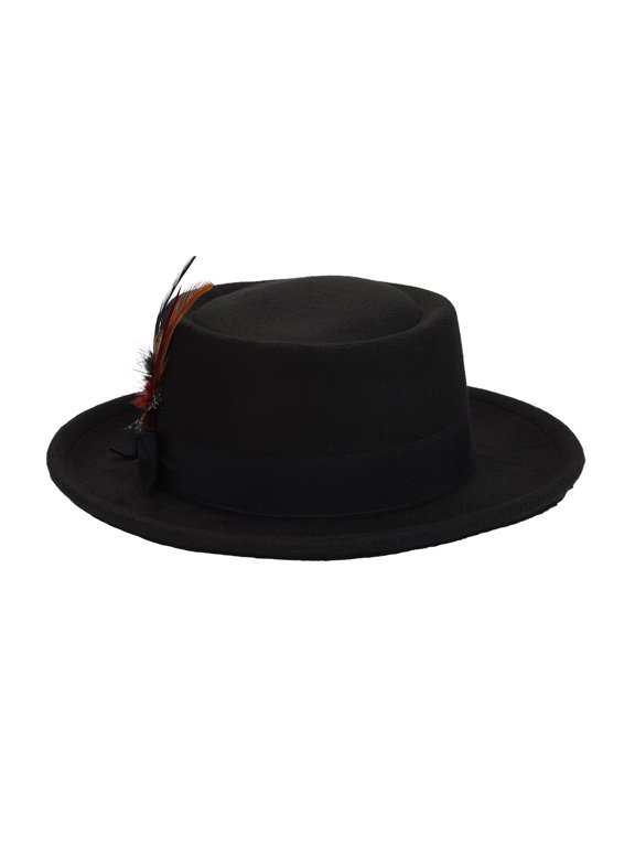 Men's Women's Vintage Felt Fedora Hat with Feather and Bow Accent – Short Brim Dress Cap for Parties and Daily Wear