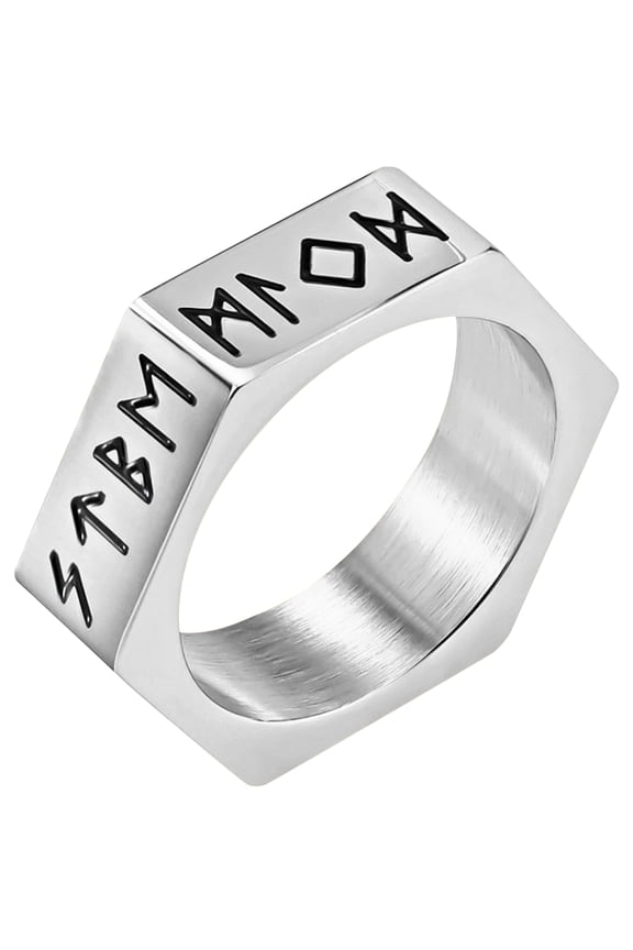 Mens Rings Hexagon Geometric Ring for Men 7Mm Wide Stainless Steel Rings for Women, Size 8-13