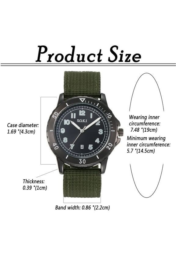 Military Watches for Men Analog Wrist Watch, Tactical Waterproof Outdoor Sport Mens Quartz Wristwatch, Date Work Field Army Green with Nylon Strap