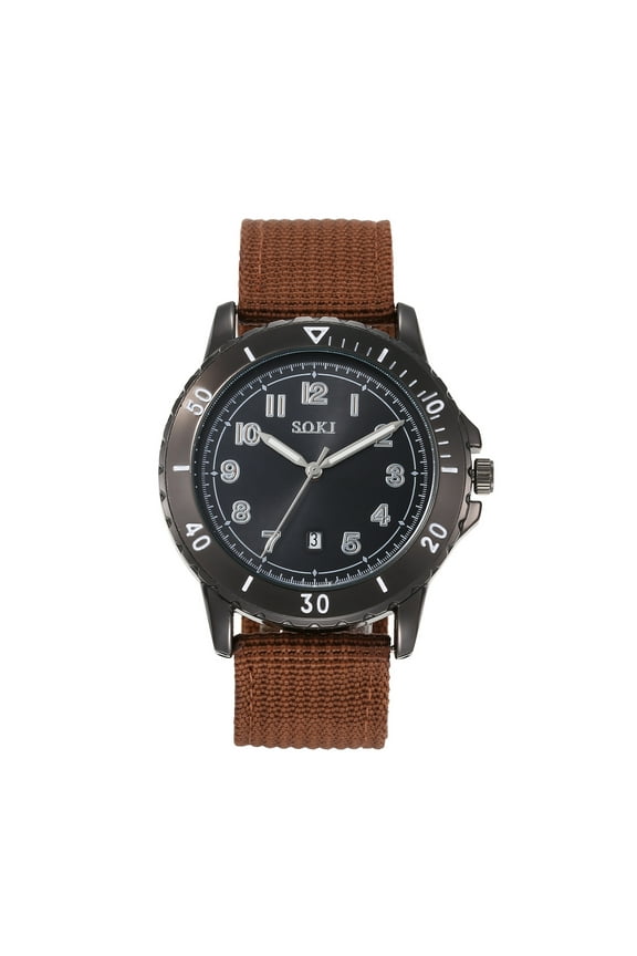 Military Watches for Men Analog Wrist Watch, Tactical Waterproof Outdoor Sport Mens Quartz Wristwatch, Date Work Field Brown with Nylon Strap