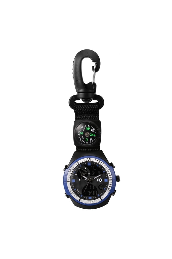 Multi-Function Dual Time Digital Outdoor Sports Watch: Compass Decor, Day Date Alarm Stopwatch – Carabiner Clip Watch for Hiking Camping Unisex