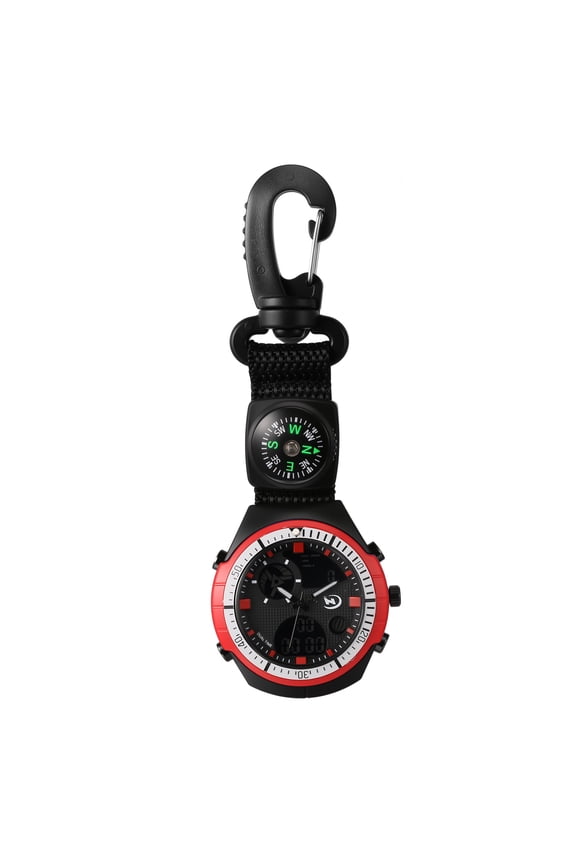 Multi-Function Dual Time Digital Outdoor Sports Watch: Compass Decor, Day Date Alarm Stopwatch – Carabiner Clip Watch for Hiking Camping Unisex