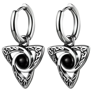 Avaner Nordic Celtic Earrings for Man,Gothic Cross Star Moon Dangle Hoop Earrings with Opal-Effect Resin Bead - Hip Hop Punk Vintage Jewelry Gift