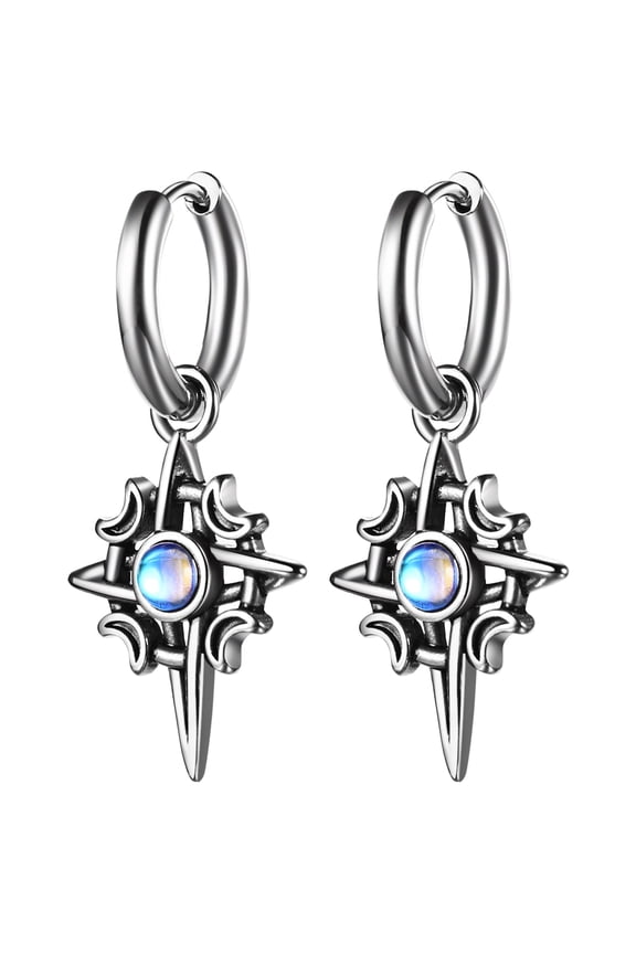 North Star Dangle Earring for Men Women Stainless Steel Gothic Punk Retro Polaris Earring Hinged Huggie Hoop Earring Hip Hop Jewelry Gifts
