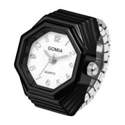 Avaner Octagonal Stainless Steel Elastic Band Finger Watch for Women Analog Quartz Shell Surface Flexible Size Ring Watch - Home Leisure Work Four Seasons Universal