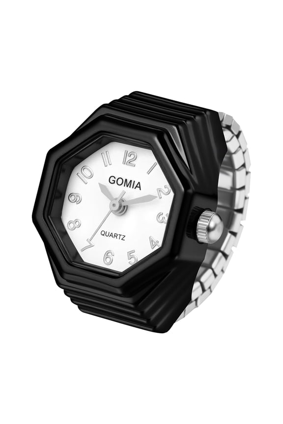 Octagonal Stainless Steel Elastic Band Finger Watch for Women: Analog Quartz Shell Surface Flexible Size Ring Watch - Home Leisure Work Four Seasons Universal