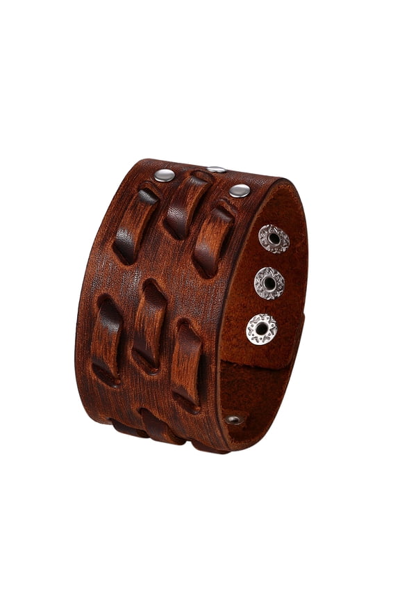 Punk Leather Wristbands for Men Bracelets Handmade Wide Cuff Bangle Braided Jewelry for Father Boy Friend