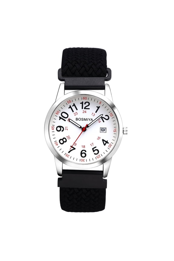 Round Elastic Watch for Men and Women: Analog Quartz Wristwatch Large Arabic Numeral Dial Braided Rope Strap Calendar for Leisure Business Gift