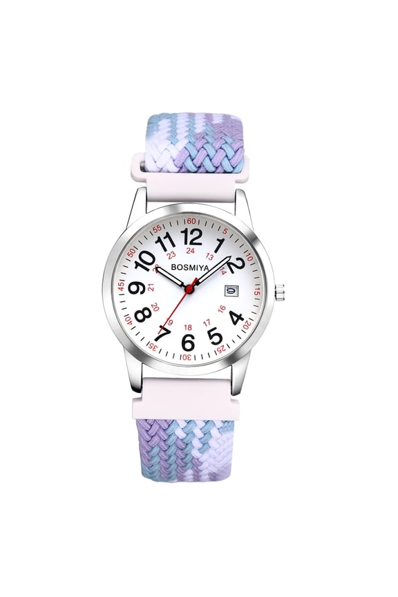 Round Elastic Watch for Men and Women: Analog Quartz Wristwatch Large Arabic Numeral Dial Braided Rope Strap Calendar for Leisure Business Gift