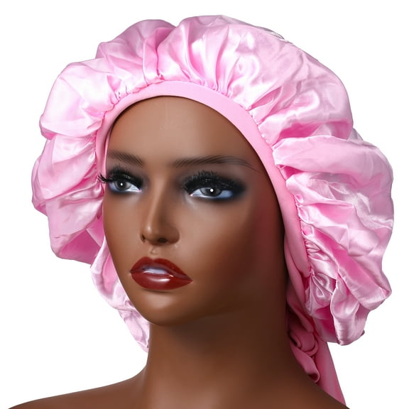Avaner Satin Bonnet Silk For Hair Sleeping: Women Tie Bonnets Adjustable Night Cap Jumbo Size Comfortable Wide Band For Braids Curly Long Hair,Pink